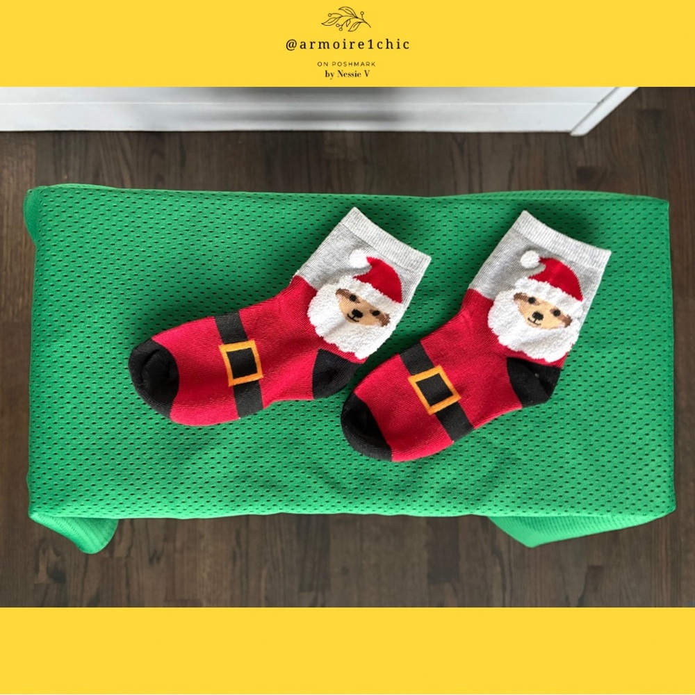 TEDDY BEAR SANTA | Christmas Colored Socks | Big Kids Size 5-11